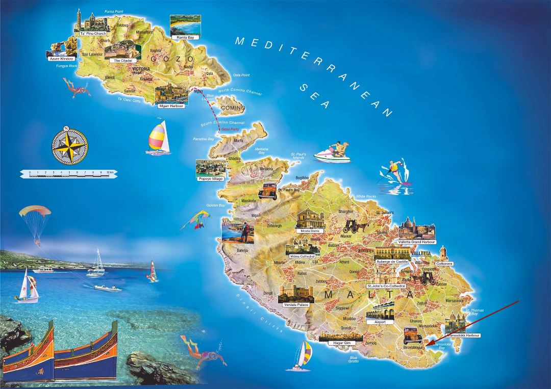Grande detallado de viajes mapa de Malta
