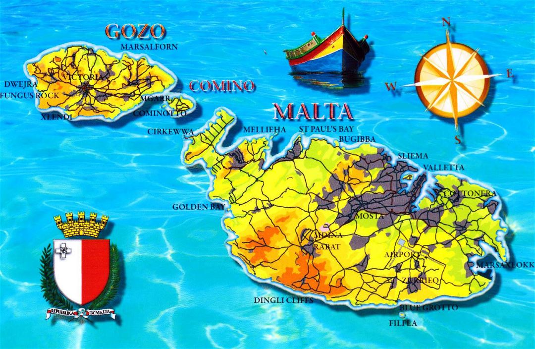 Grande detallado mapa turística de Malta
