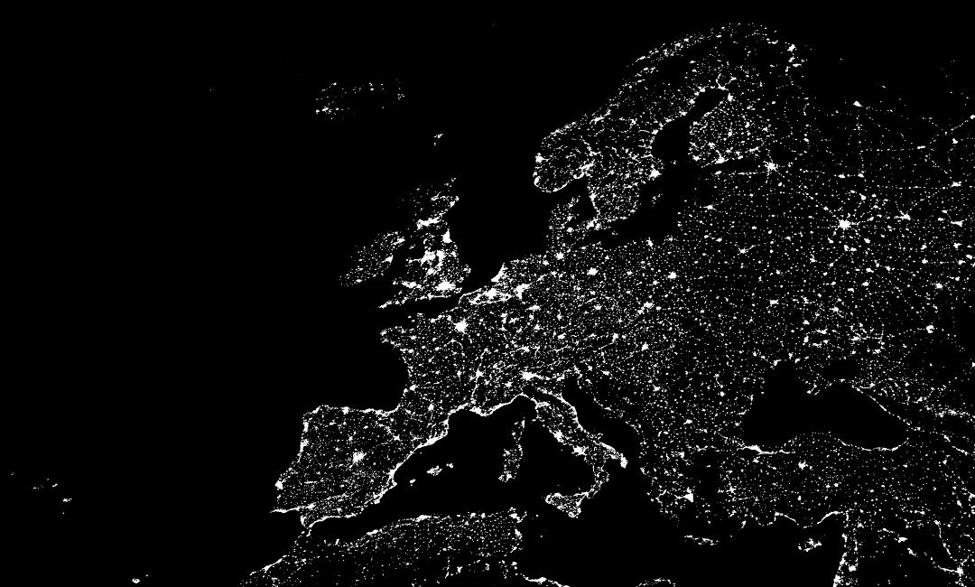 Mapa a escala grande de Europa en la noche