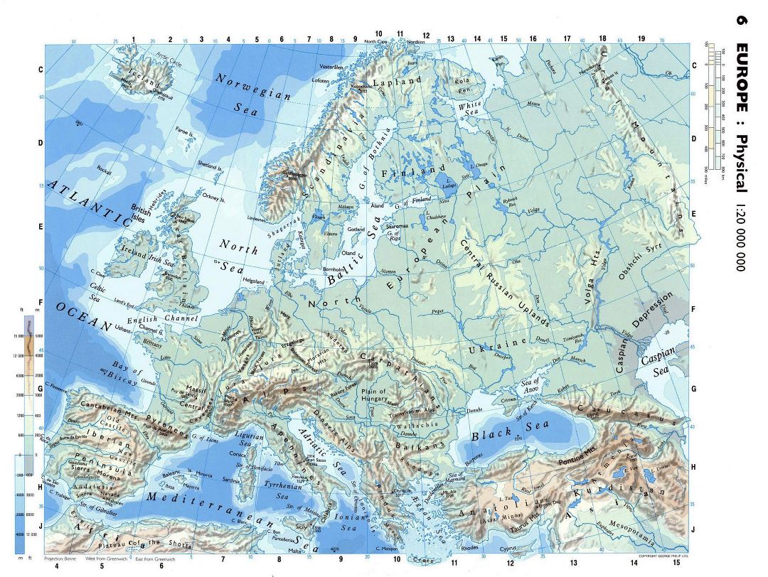 Mapa físico detallado grande de Europa