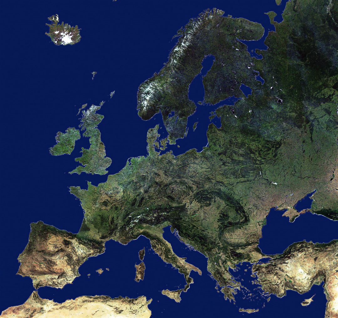 Mapa grande de una Europa unida desde el espacio