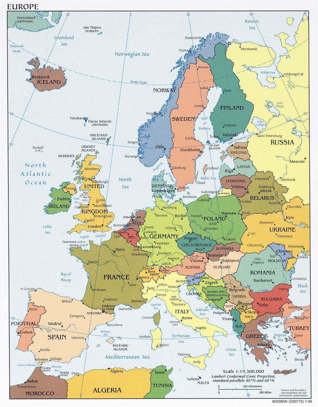 Mapa grande política detallado de Europa con las capitales y principales ciudades - 2008