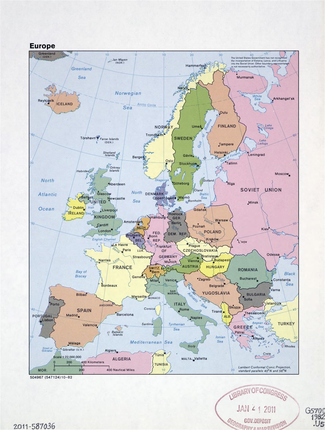 Mapa grande política detallado de Europa con las marcas de las capitales, ciudades importantes y nombres de países - 1982