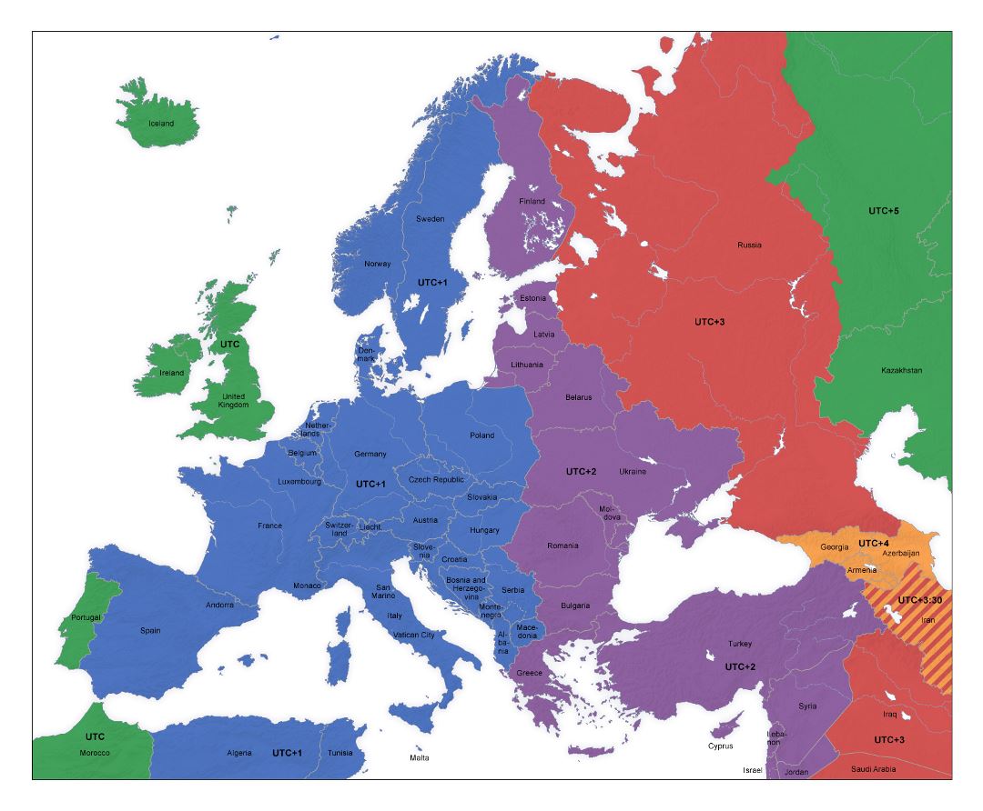 Mapa grande zonas horarias de Europa