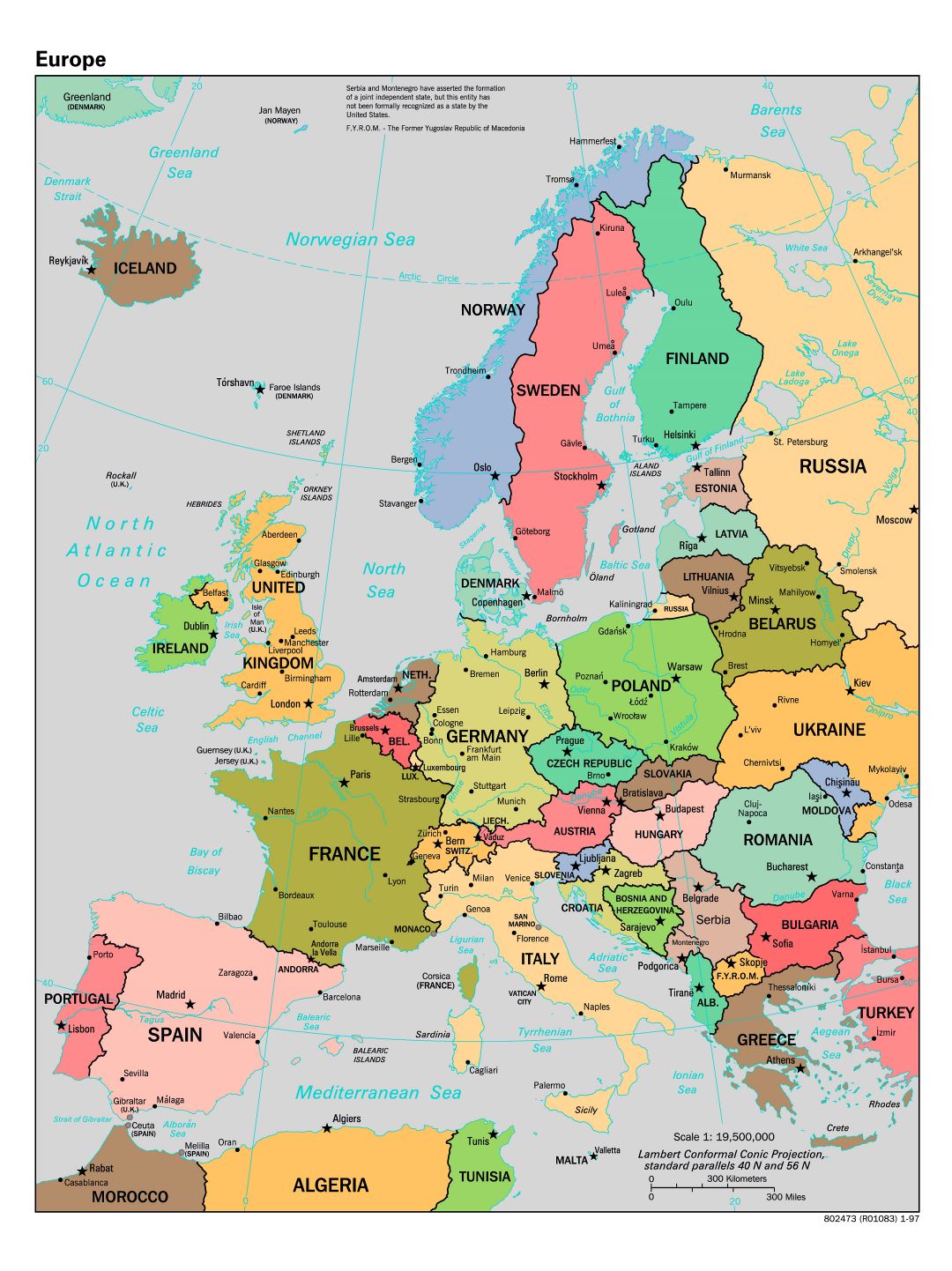 Mapa político a gran escala de Europa - 1997