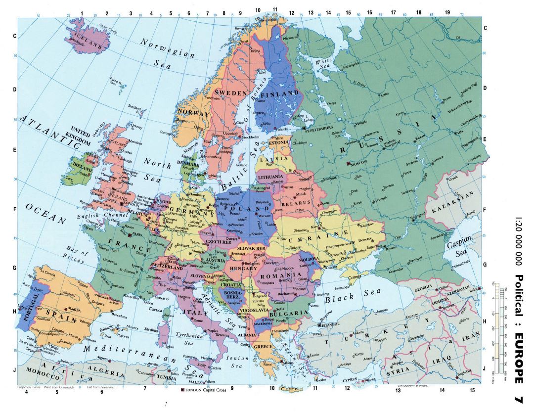 Mapa político detallado de Europa con las capitales y principales ciudades