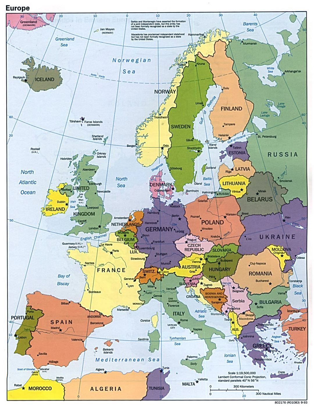Mapa político detallado de Europa - 1993