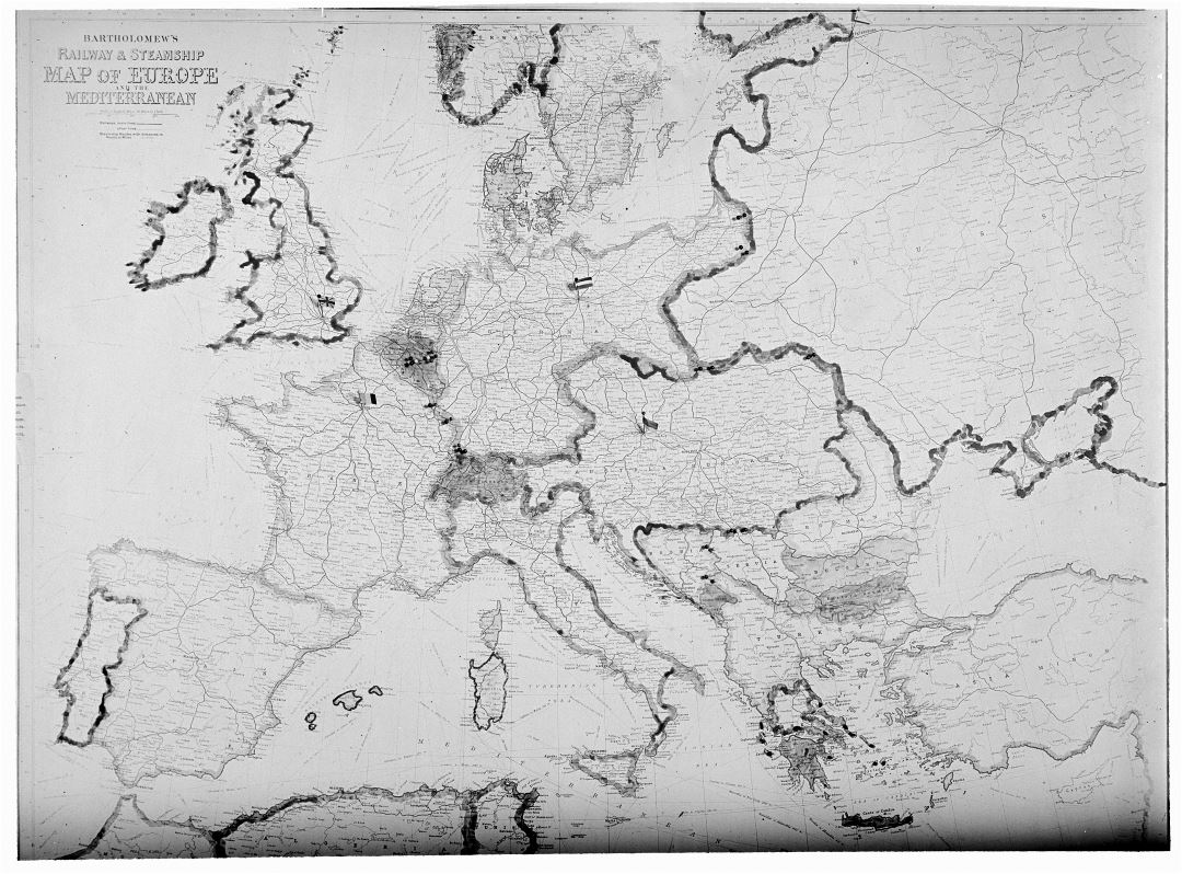 Ampliación del antiguo ferrocarril detallada y mapa del buque de vapor de Europa - 1913