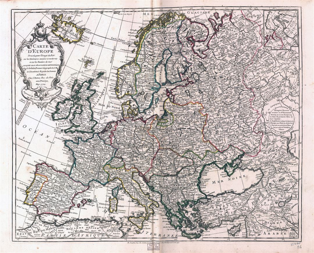 Gran escala antiguo mapa político de Europa - 1769