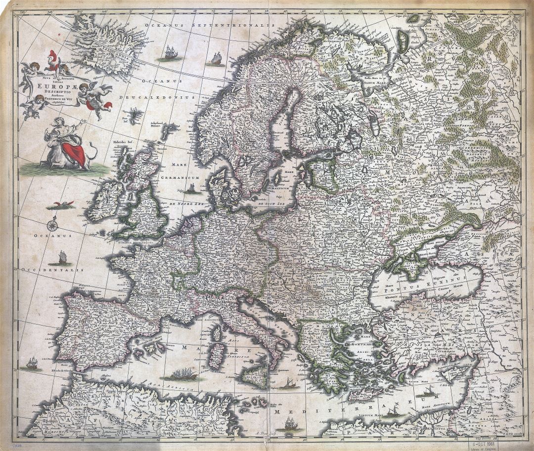 Gran escala viejo mapa detallado de Europa - 1700