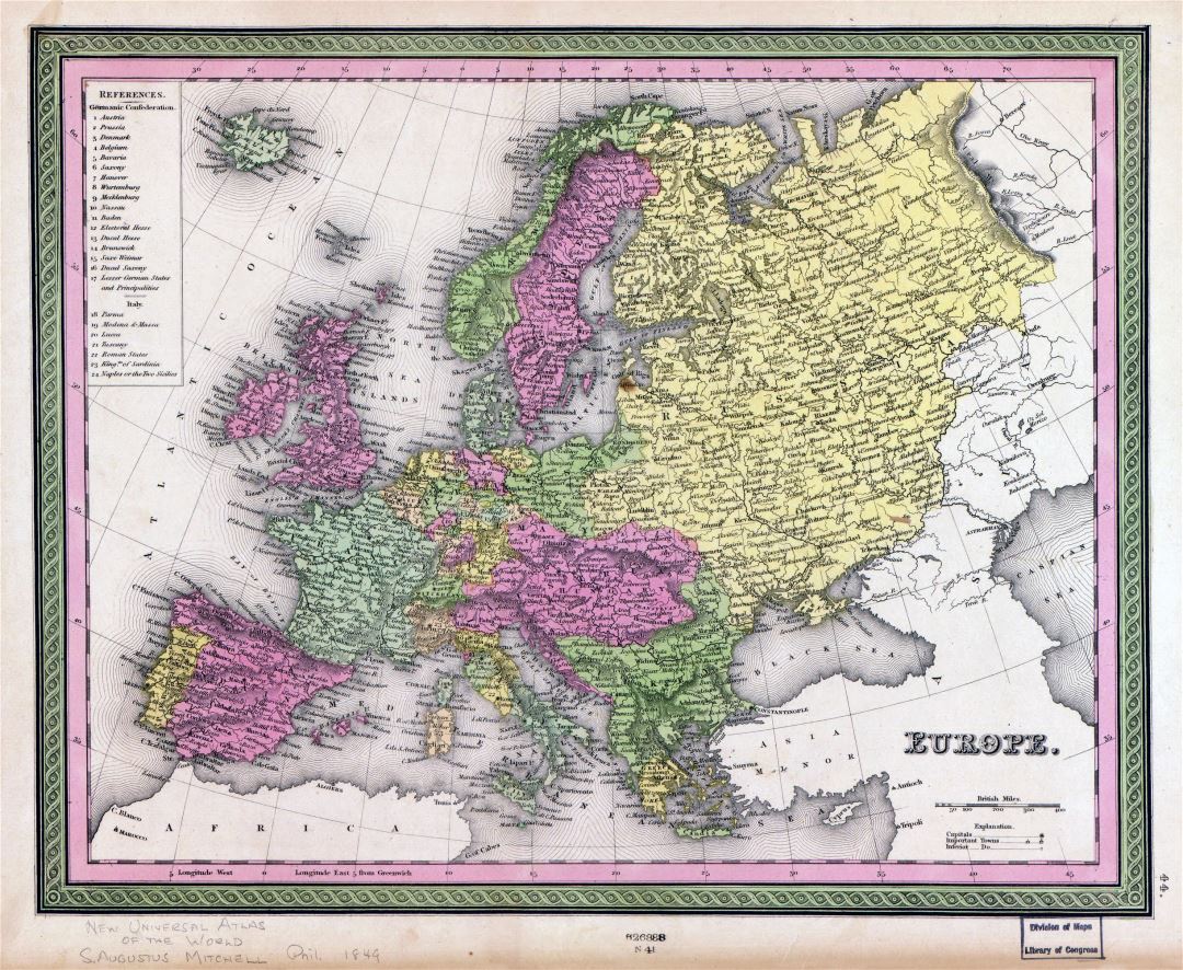 Gran mapa detallado de edad política de Europa con ciudades - 1849