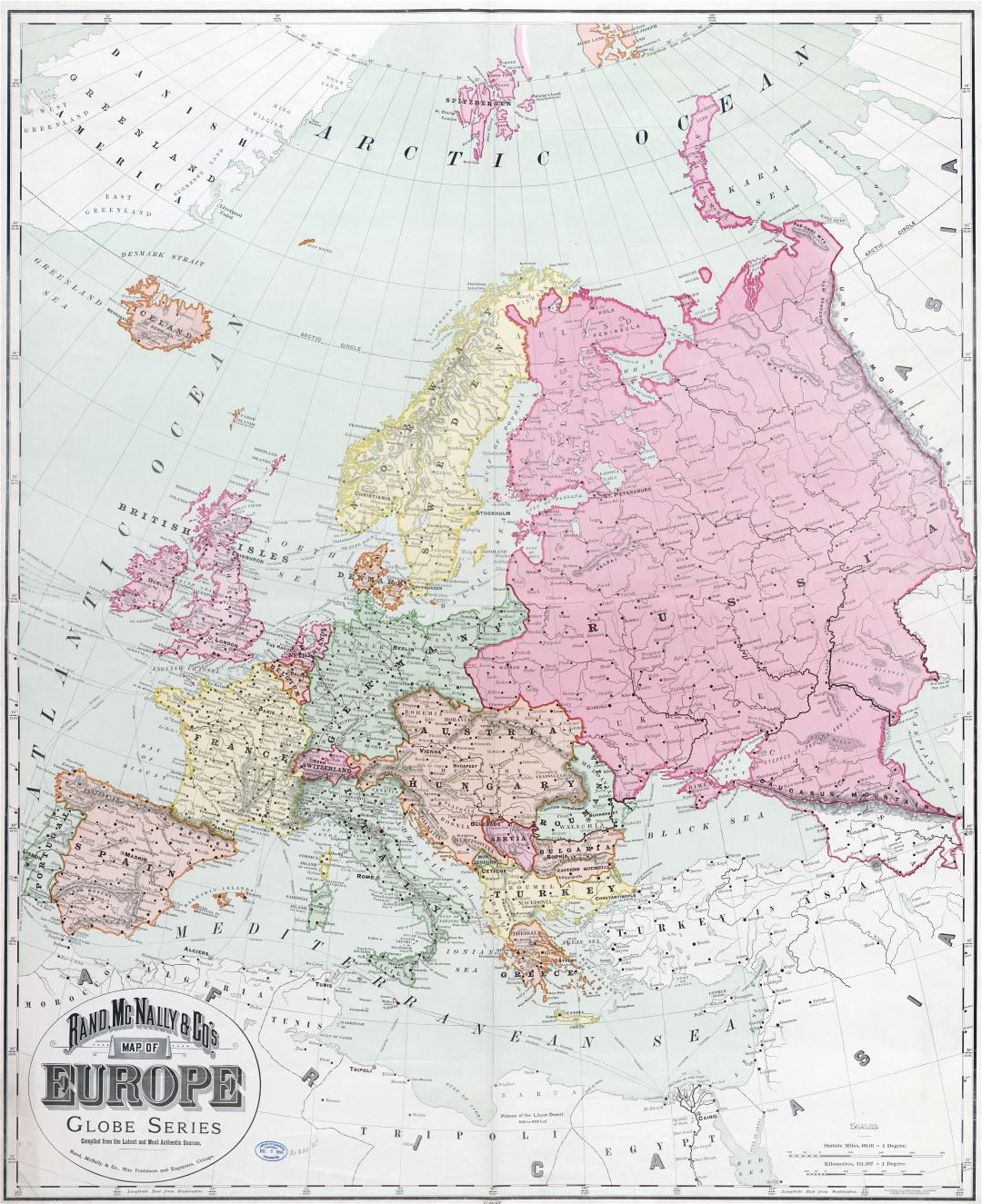 Gran mapa detallado de edad política de Europa con ciudades - 1894