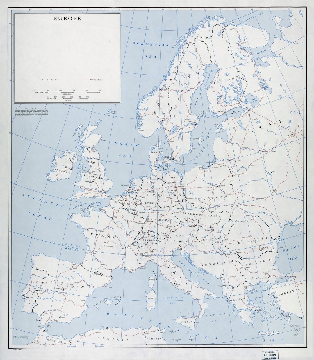 Gran mapa detallado de edad política de Europa con ferrocarriles - 1960