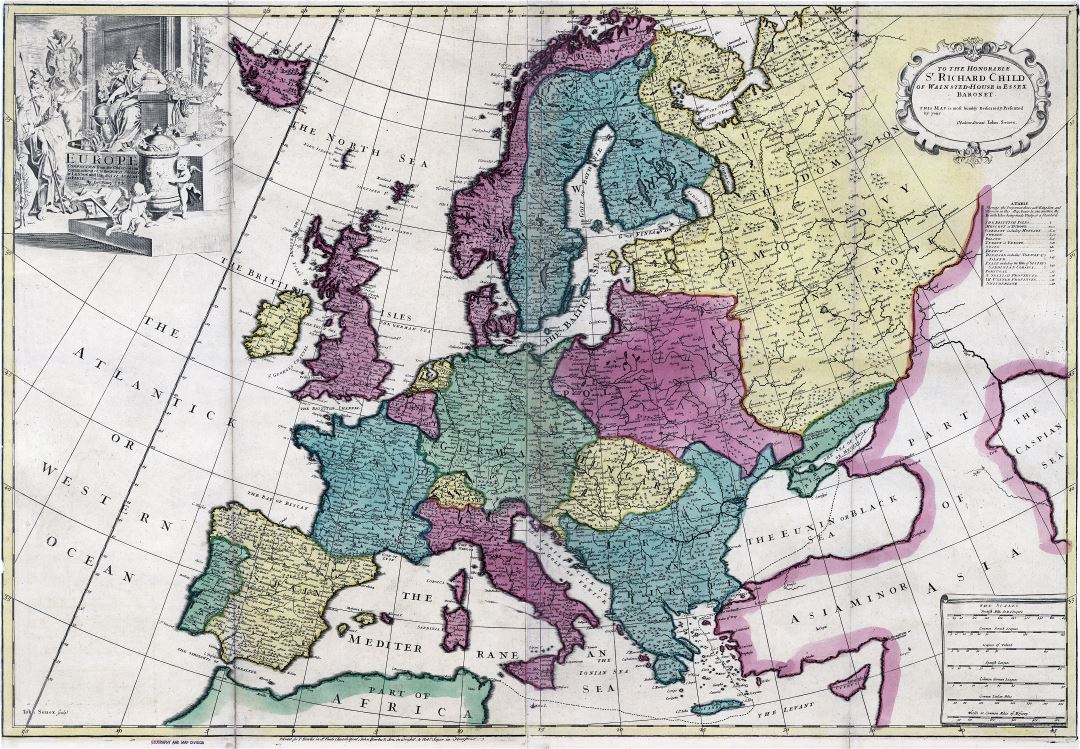 Grande antiguo mapa político detallado de Europa - 17xx