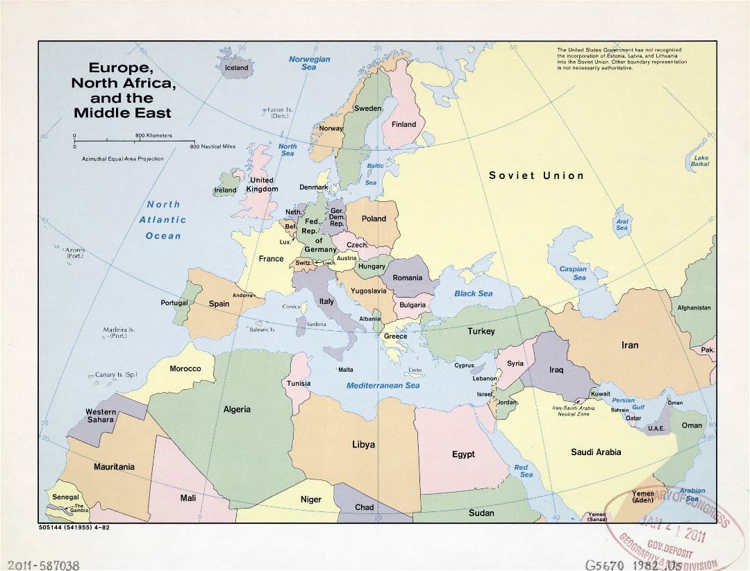 Grande antiguo mapa político detallado de Europa, norte de África y Oriente Medio - 1982