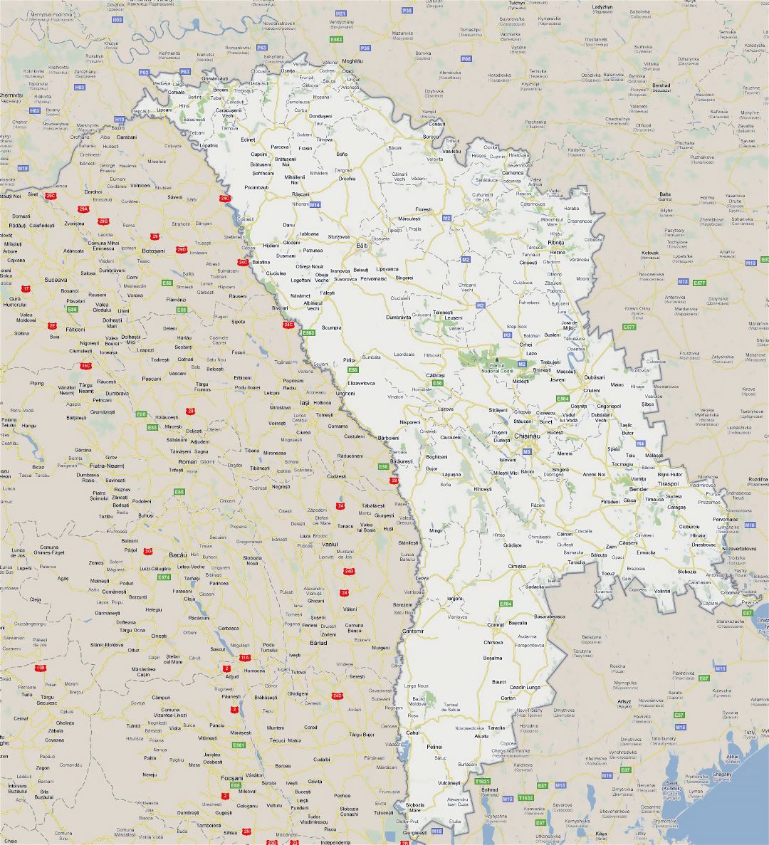 Grande hoja de ruta de Moldavia con todas ciudades