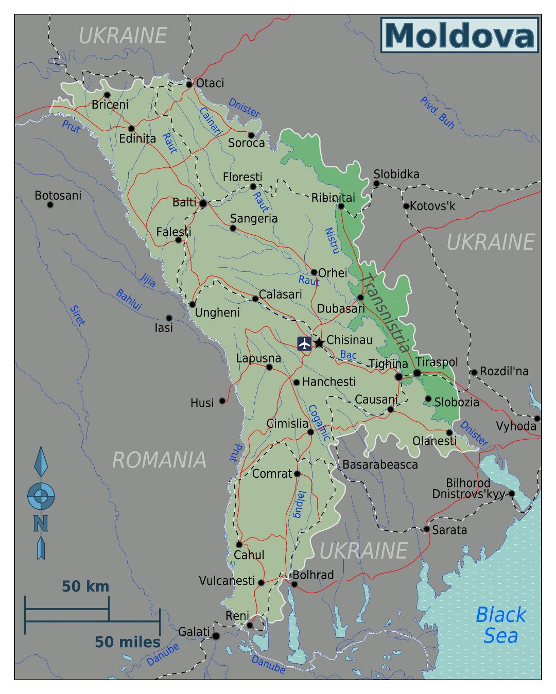 Grande mapa regiones de Moldova