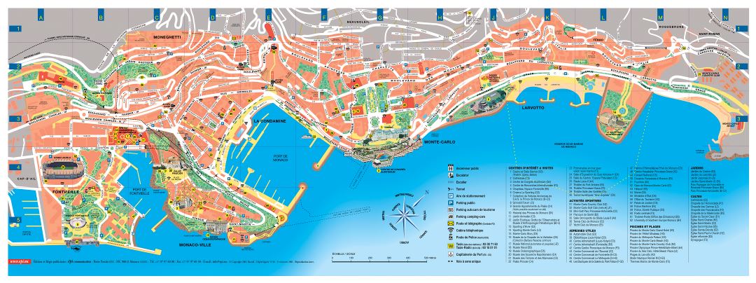 Grande detallado mapa turística de Mónaco