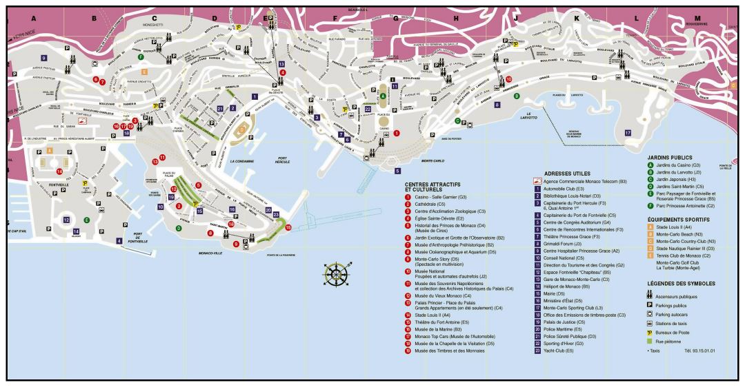 Grande mapa de turismo de Mónaco