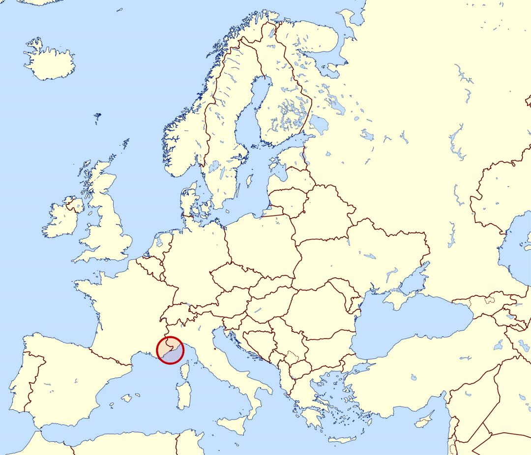 Grande mapa de ubicación de Mónaco en Europa