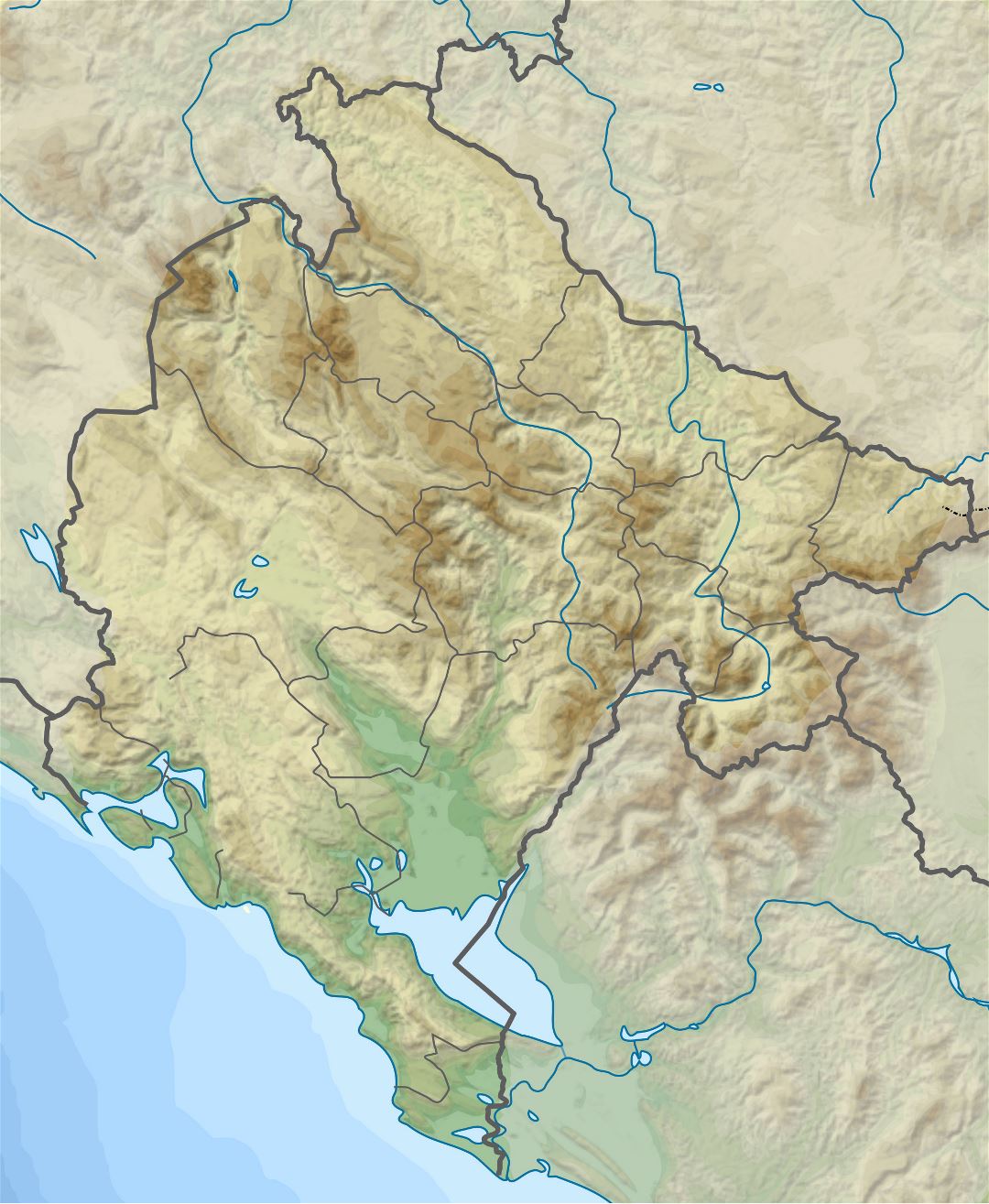 Grande mapa de elevación de Montenegro