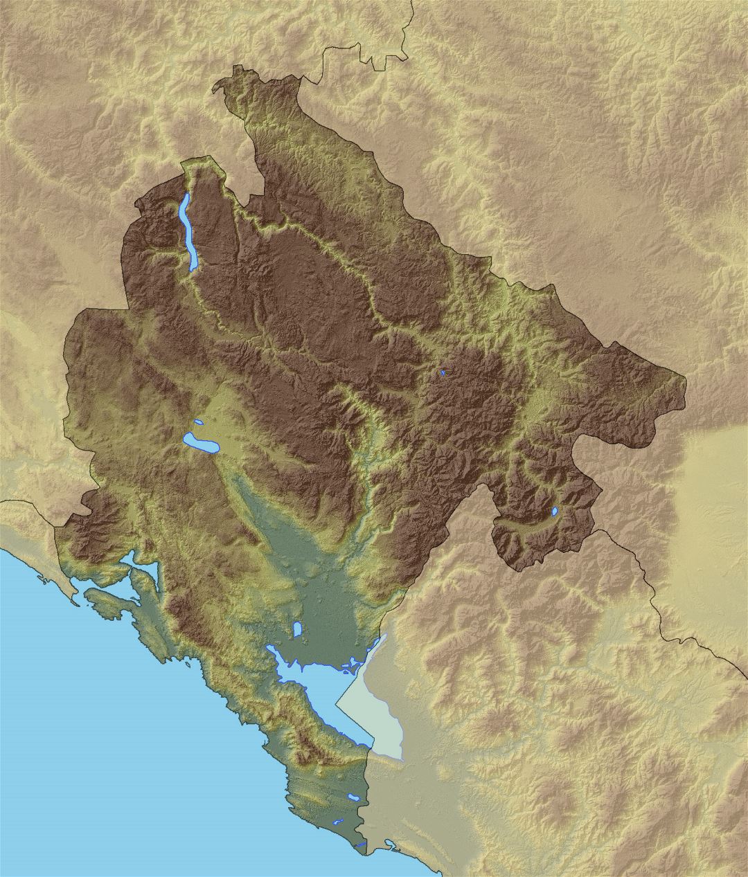 Grande mapa en relieve de Montenegro