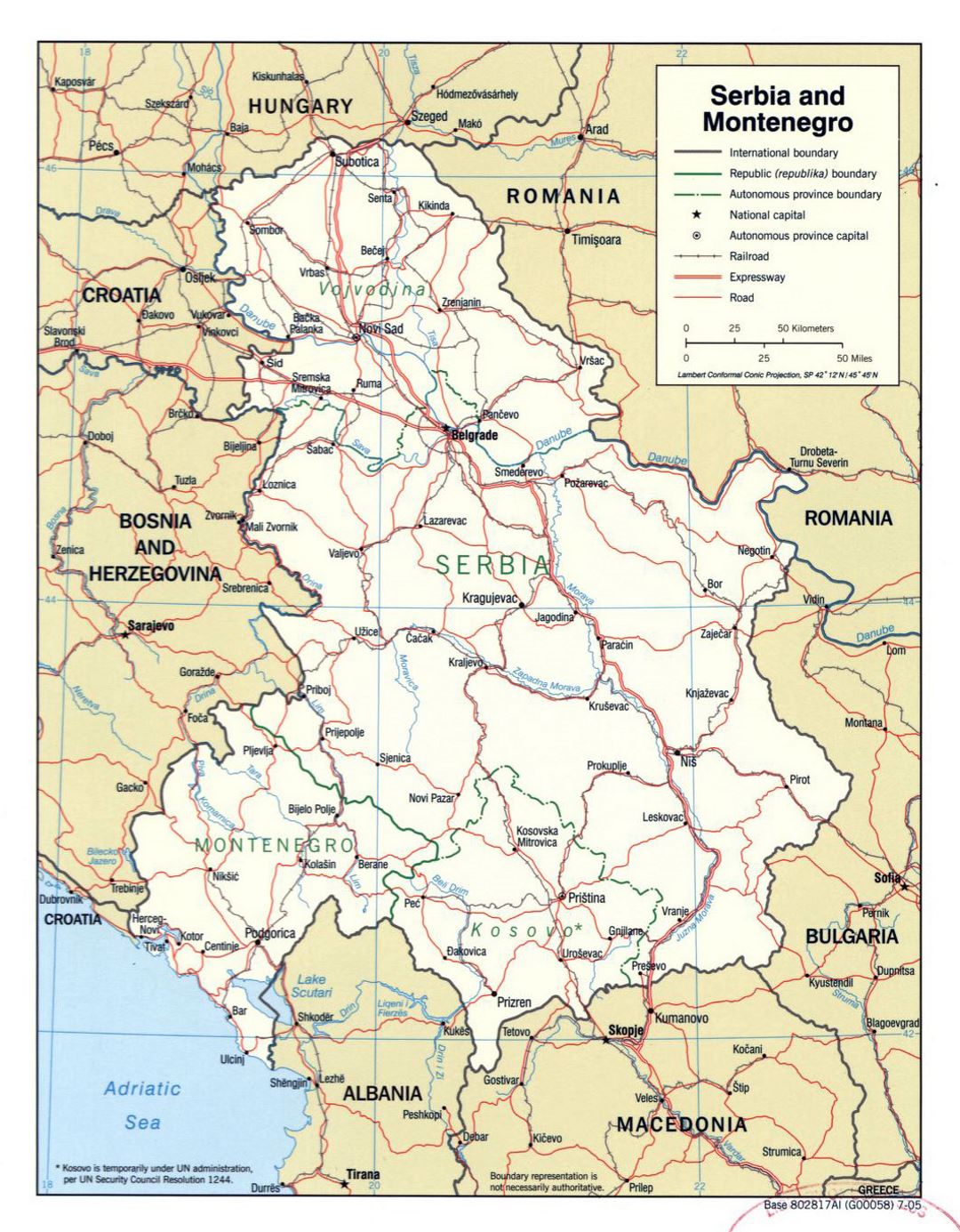 Grande mapa político de Serbia y Montenegro - 2005