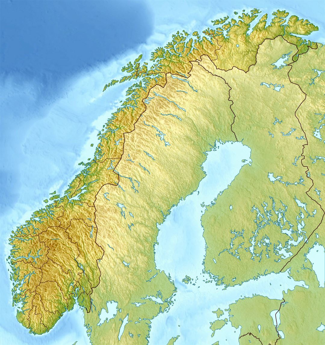 Detallado mapa relieve de Noruega