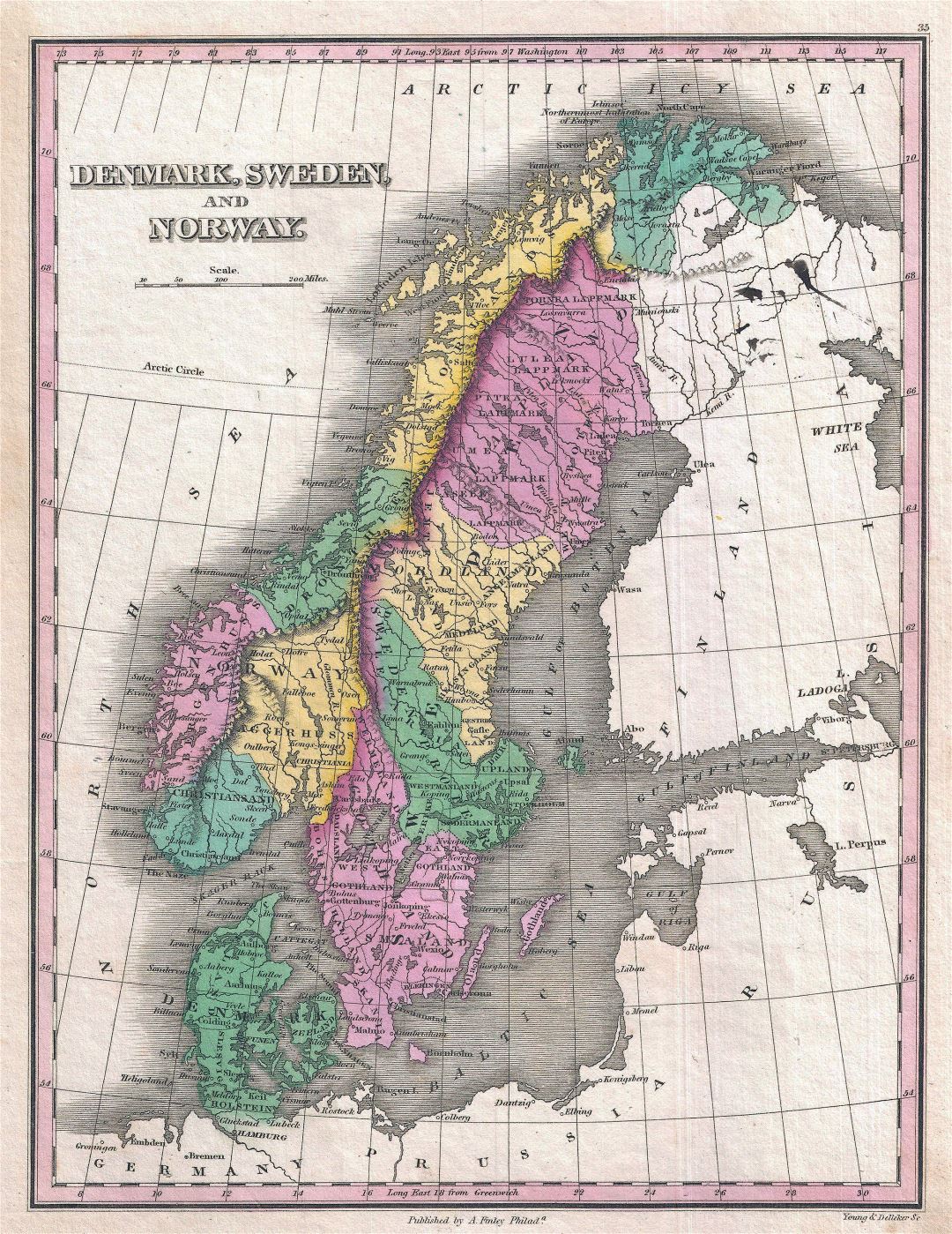 Grande detallado mapa político y administrativo antiguo de Dinamarca, Suecia y Noruega - 1827