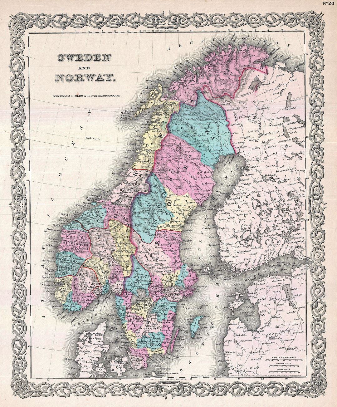 Grande detallado mapa vieja política y administrativa de Suecia y Noruega con alivio - 1855