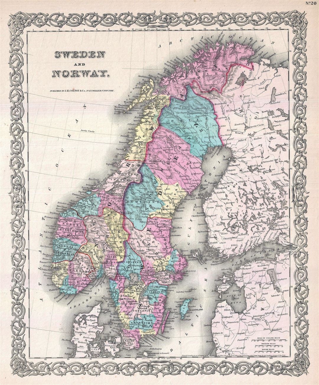Grande detallado mapa vieja política y administrativa de Suecia y Noruega con alivio - 1855