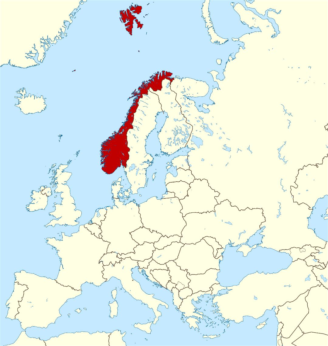 Grande mapa de ubicación de Noruega en Europa