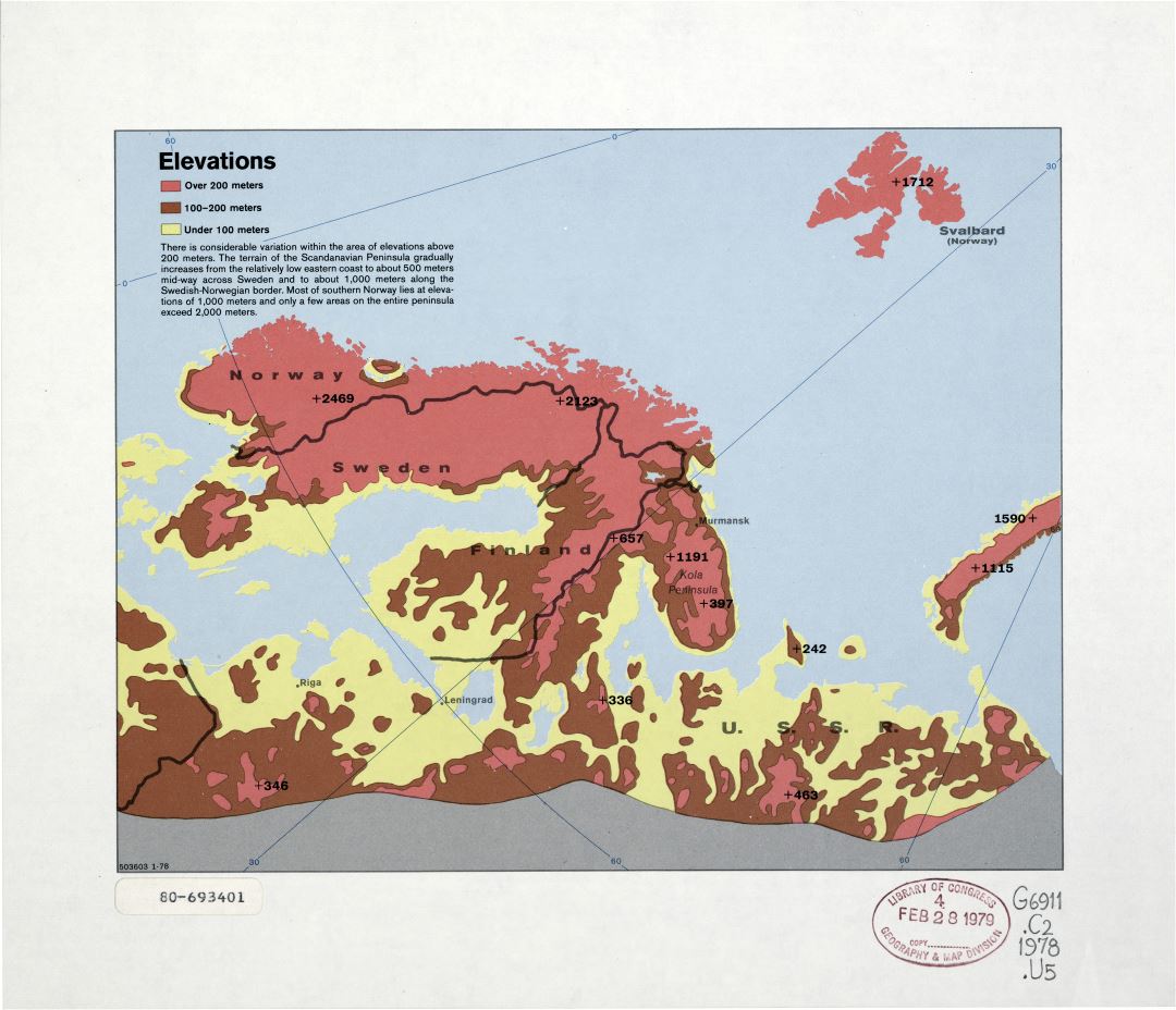 Elevaciones detalladas gran mapa de Europa del Norte - 1978