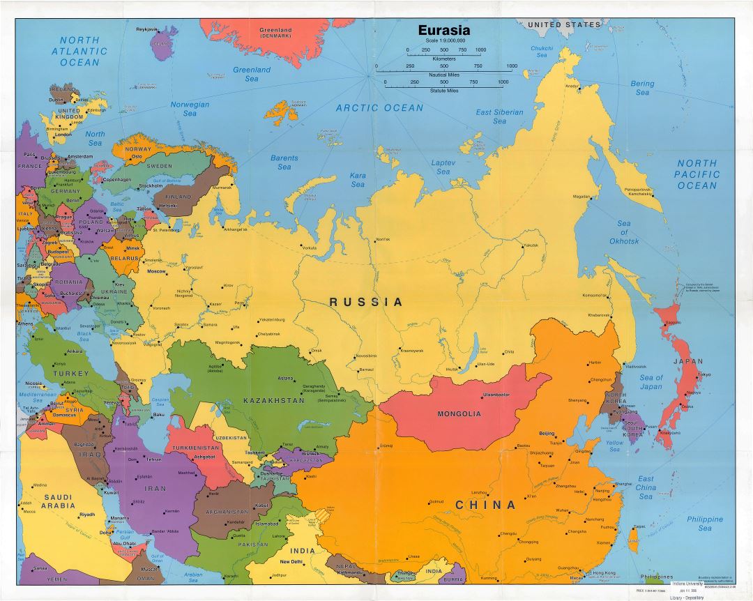 Mapa político a gran escala de Eurasia - 2006