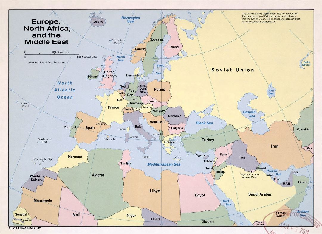 Mapa político grande de Europa, norte de África y Oriente Medio - 1982