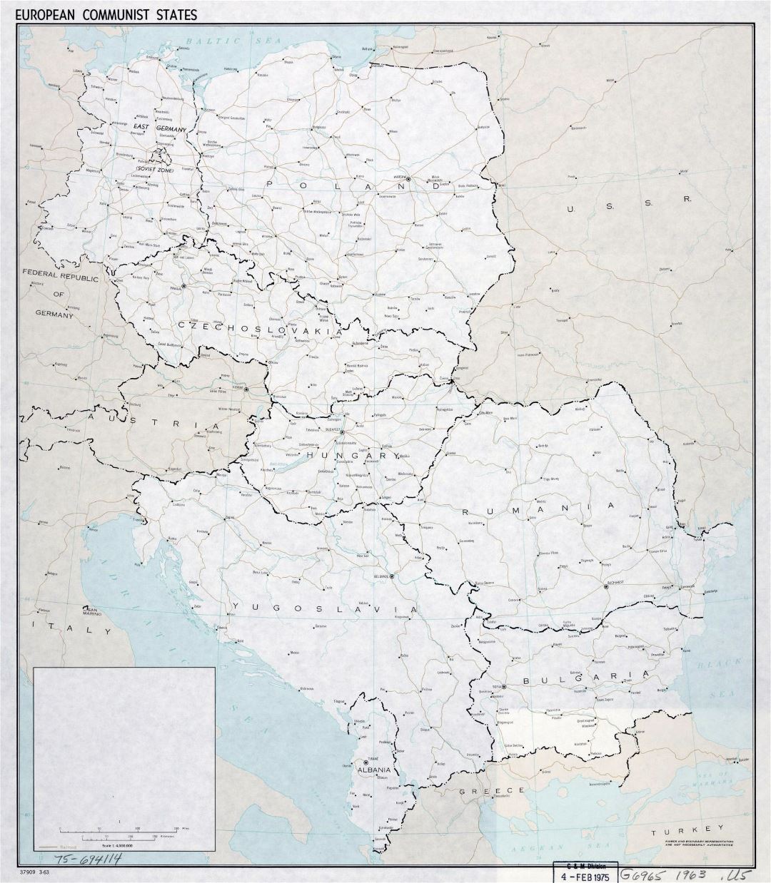 Viejo mapa detallado de los Estados Comunistas de Europa - 1963