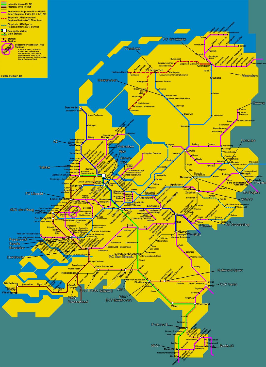 Detallado mapa de tren de los Países Bajos (Holanda)