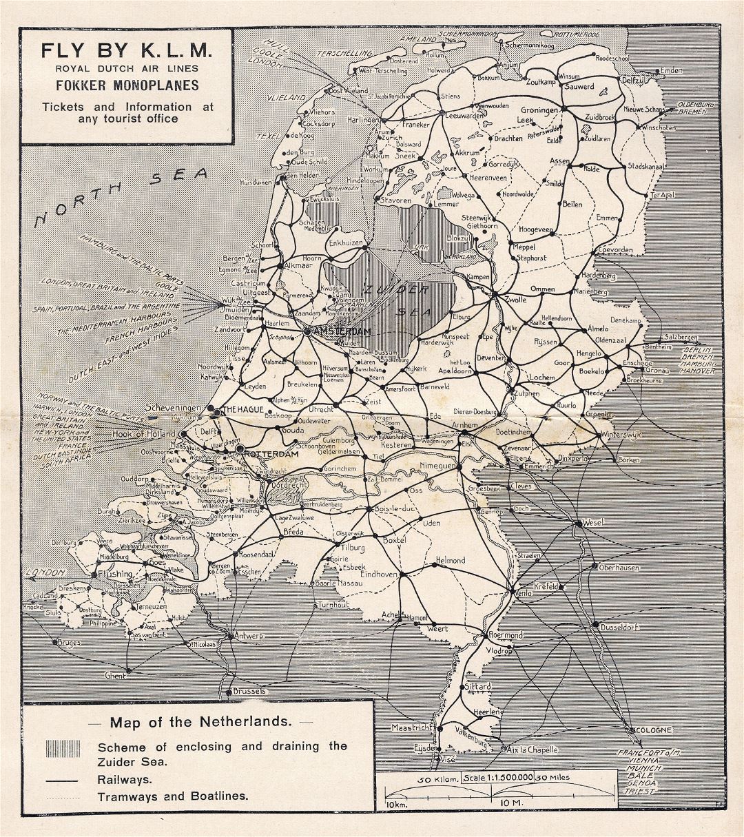 Grande mapa antiguos de ferrocarriles de Países Bajos - 1929
