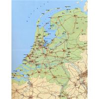 Grande mapa físico de Holanda con carreteras, ciudades y aeropuertos
