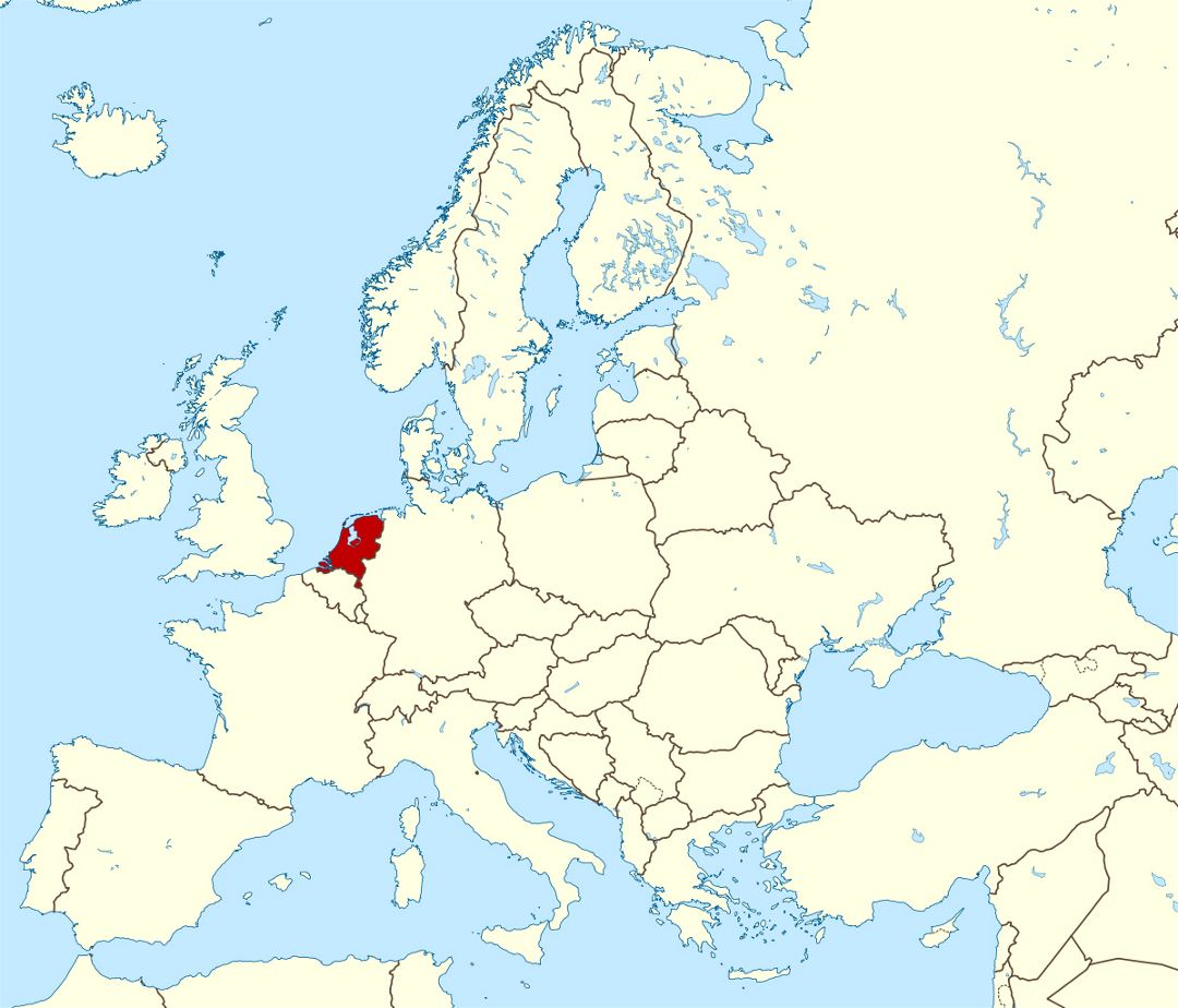 Grande mapa de ubicación de los Países Bajos en Europa