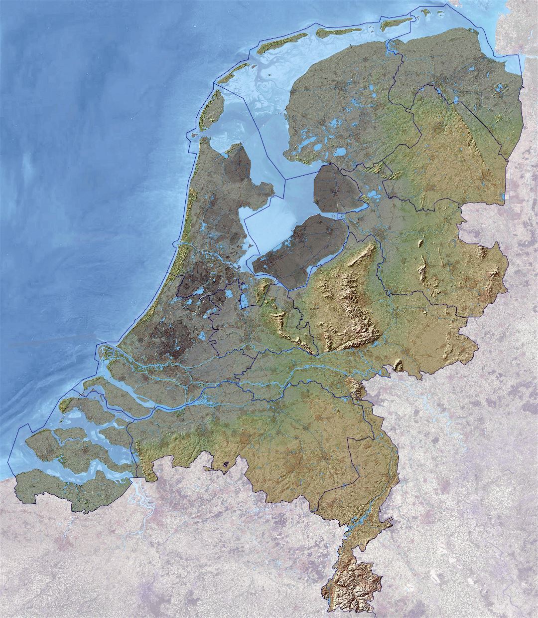 Grande mapa en relieve de Holanda