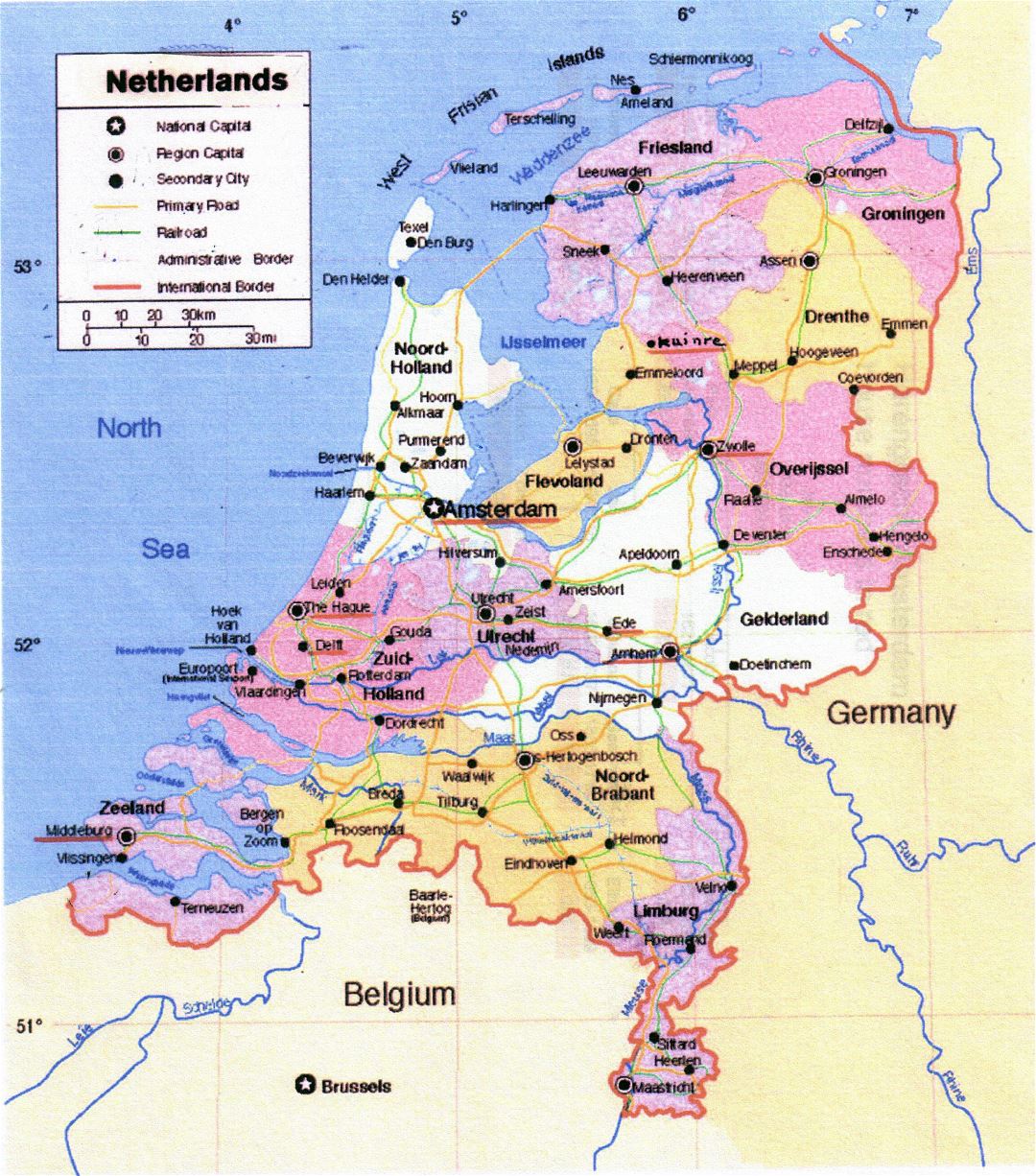 Grande mapa político y administrativo de Holanda