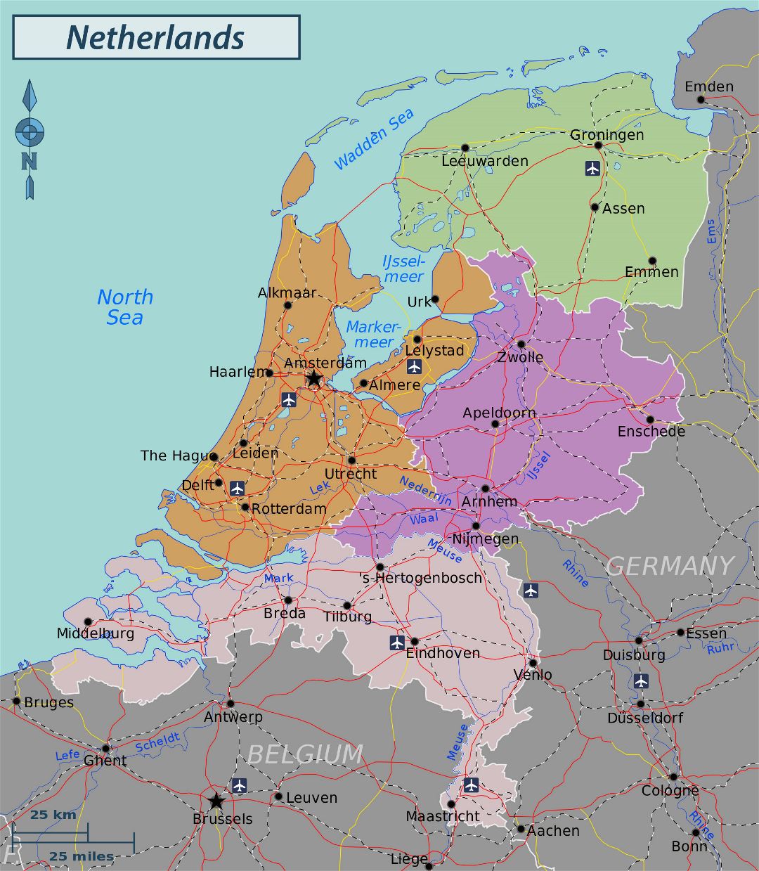 Grande regiones mapa de los Países Bajos