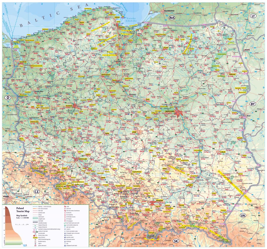 A gran escala detallado mapa turística de Polonia
