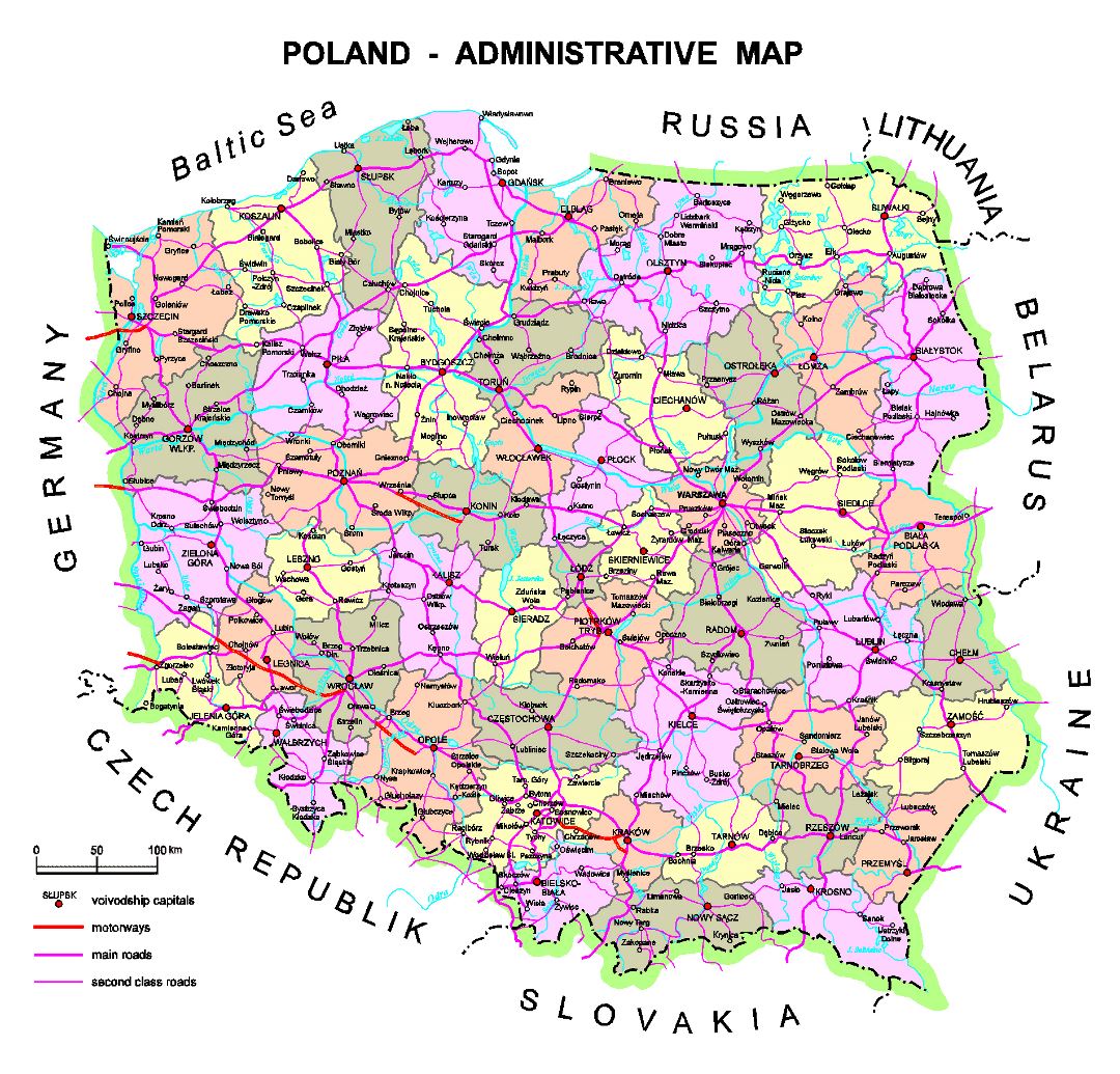 Detallado mapa administrativo de Polonia