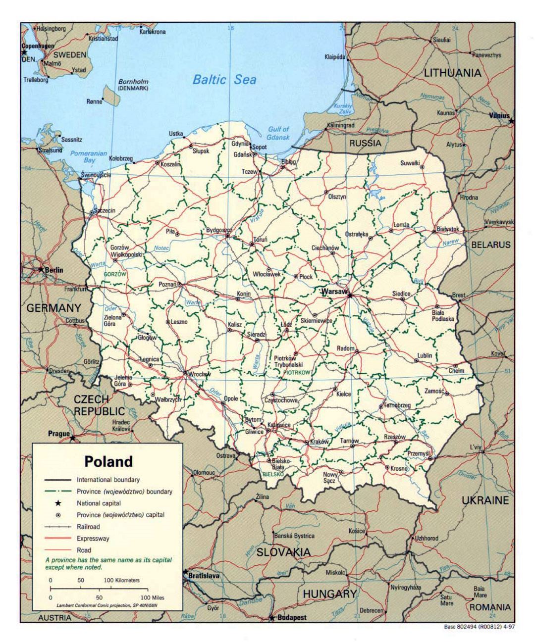 Detallado mapa político y administrativo de Polonia - 1997