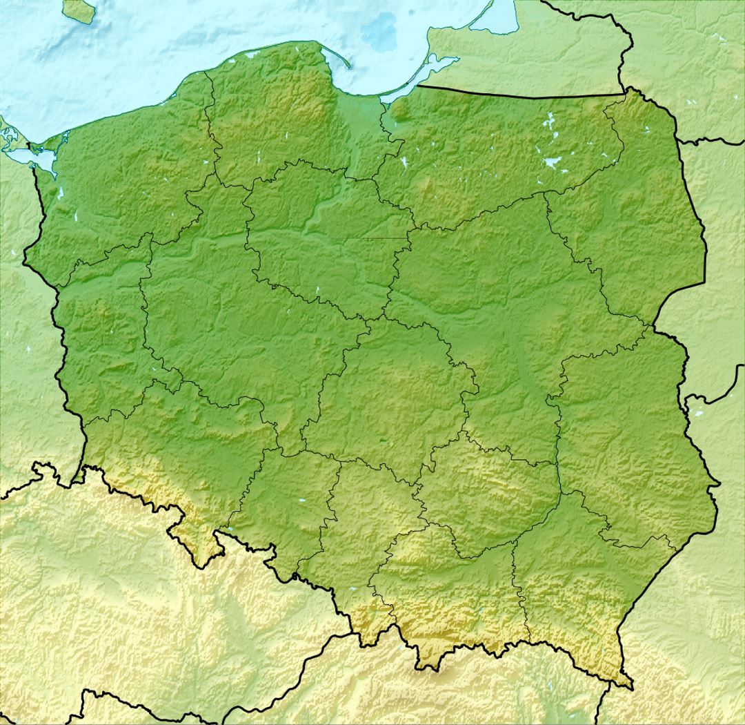 Detallado mapa relieve de Polonia