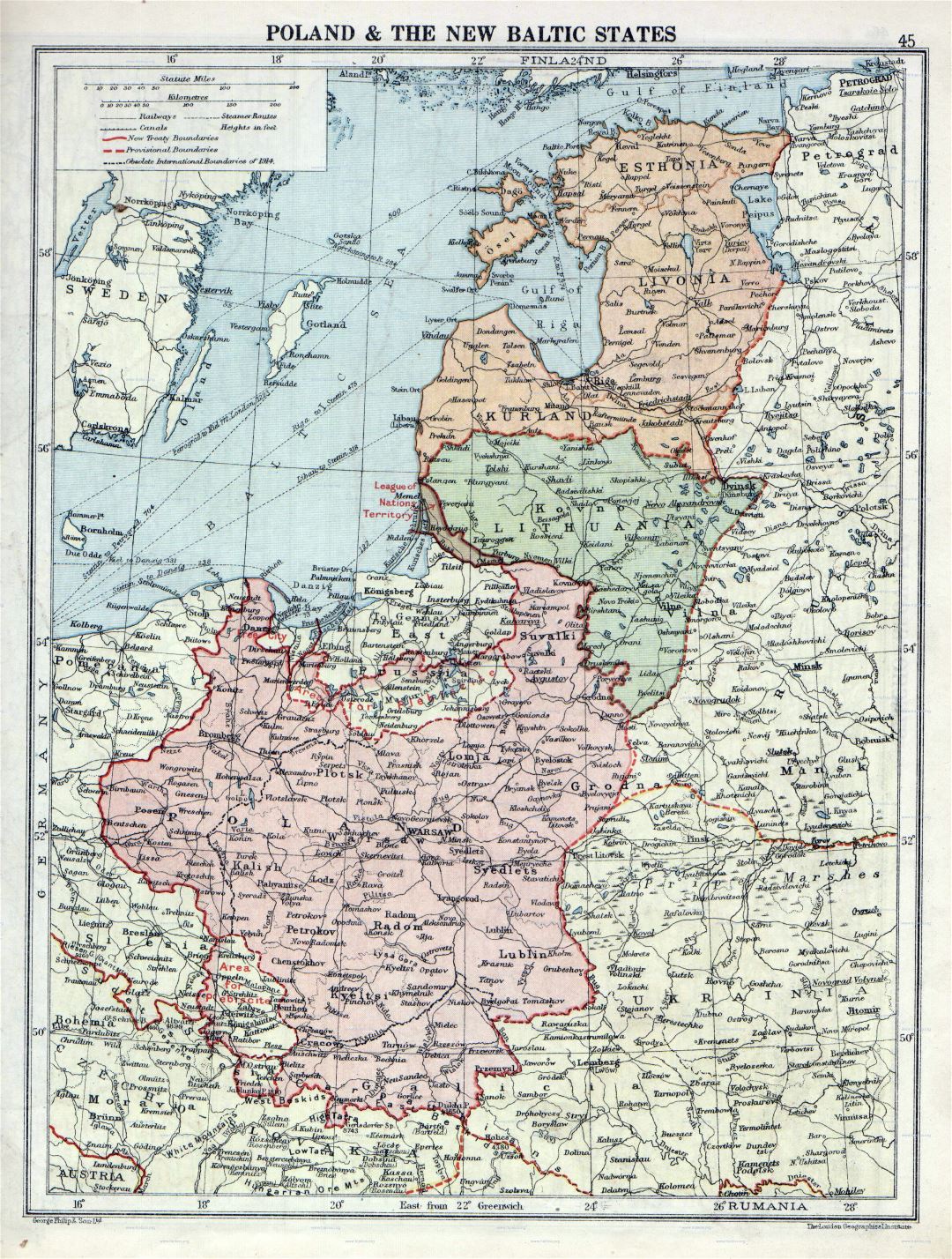 Grande detallado mapa antiguo de Polonia y los Estados Bálticos - 1920