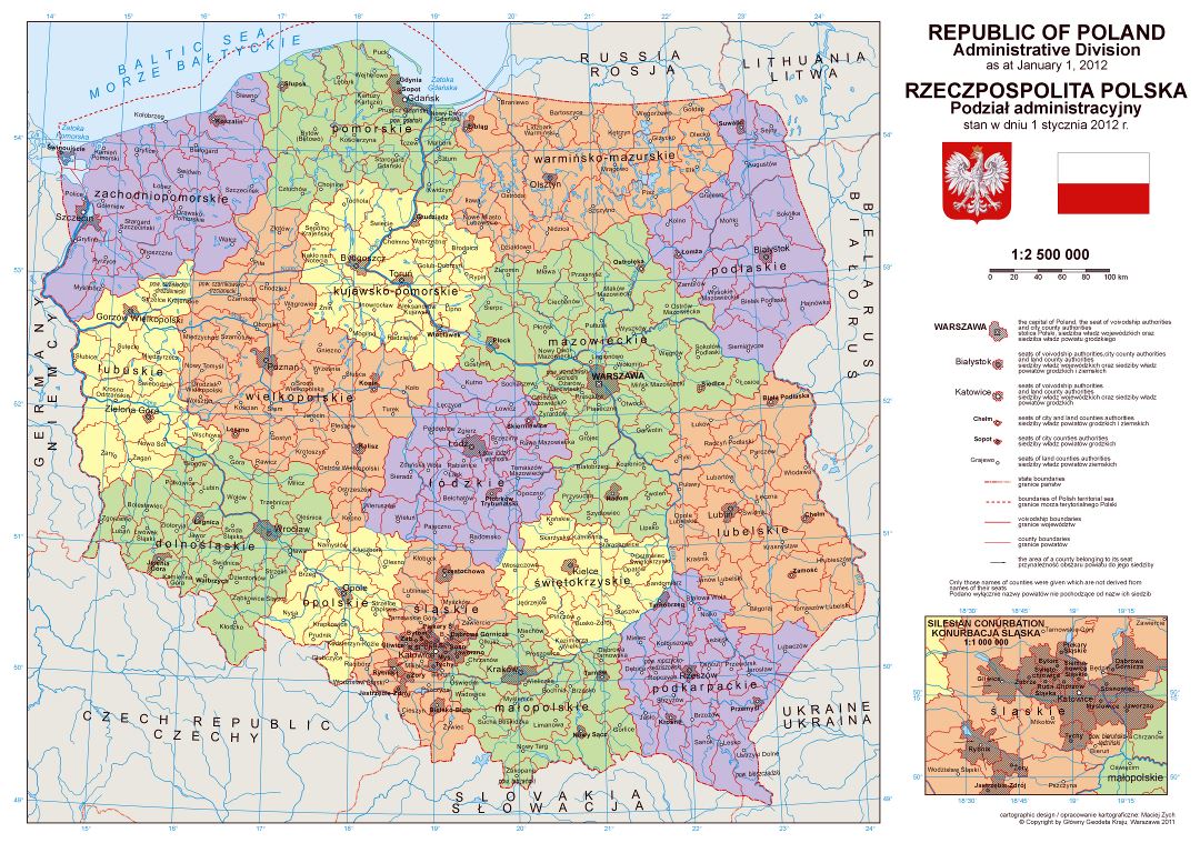 Grande detallado mapa político y administrativo de Polonia con ciudades