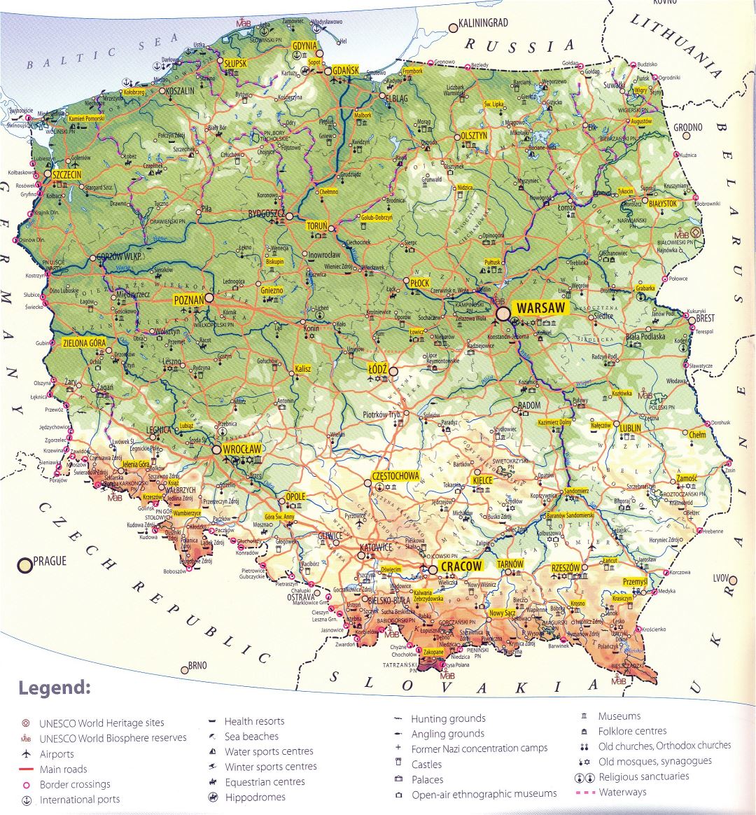 Grande detallado mapa turística de Polonia